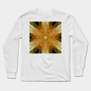 Cartoon Mandala Flower Orange and Green Long Sleeve T-Shirt